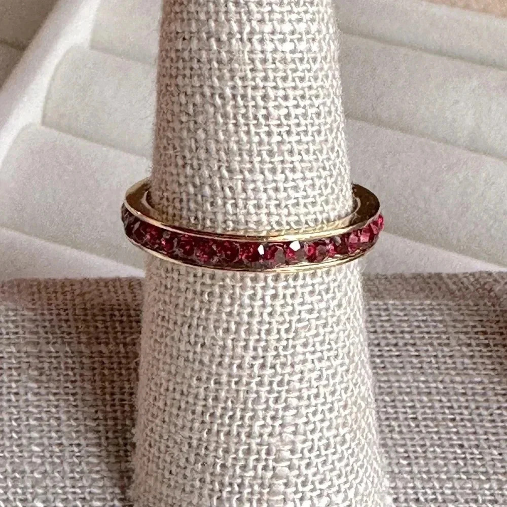 Garnet Colored CZ 18k PVD Stainless Steel Eternity Band Ring January Birthstone